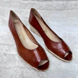 Salvatore Ferragamo Wedge Sandals Vintage Womens 7.5 Brown Peep Toe Espadrille